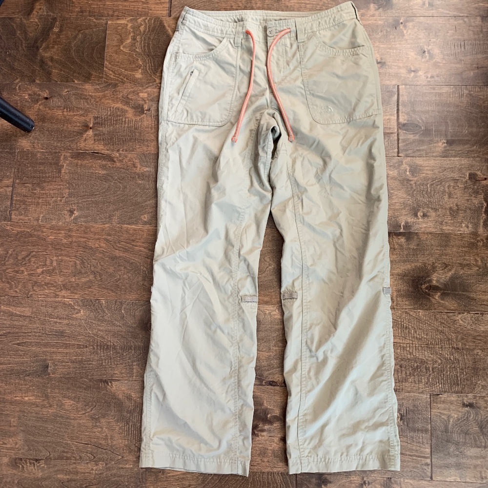 The North Face Womens Hiking Pants Khaki Convertible Leg Sz 6 Drawstring Pockets